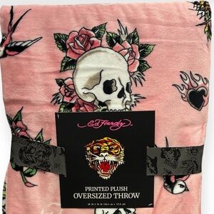 Ed Hardy 68 x 70 Oversized Plush Throw Blanket - Pink